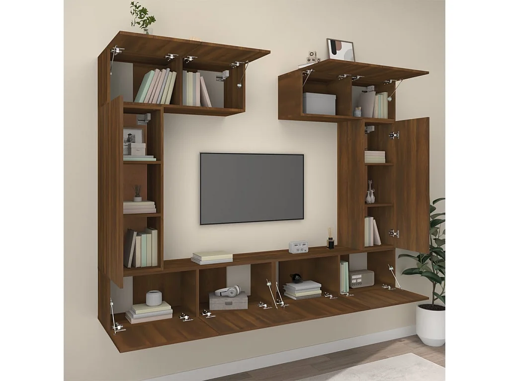 6-delige Tv-meubelset bewerkt hout bruin eikenkleur NL32123
