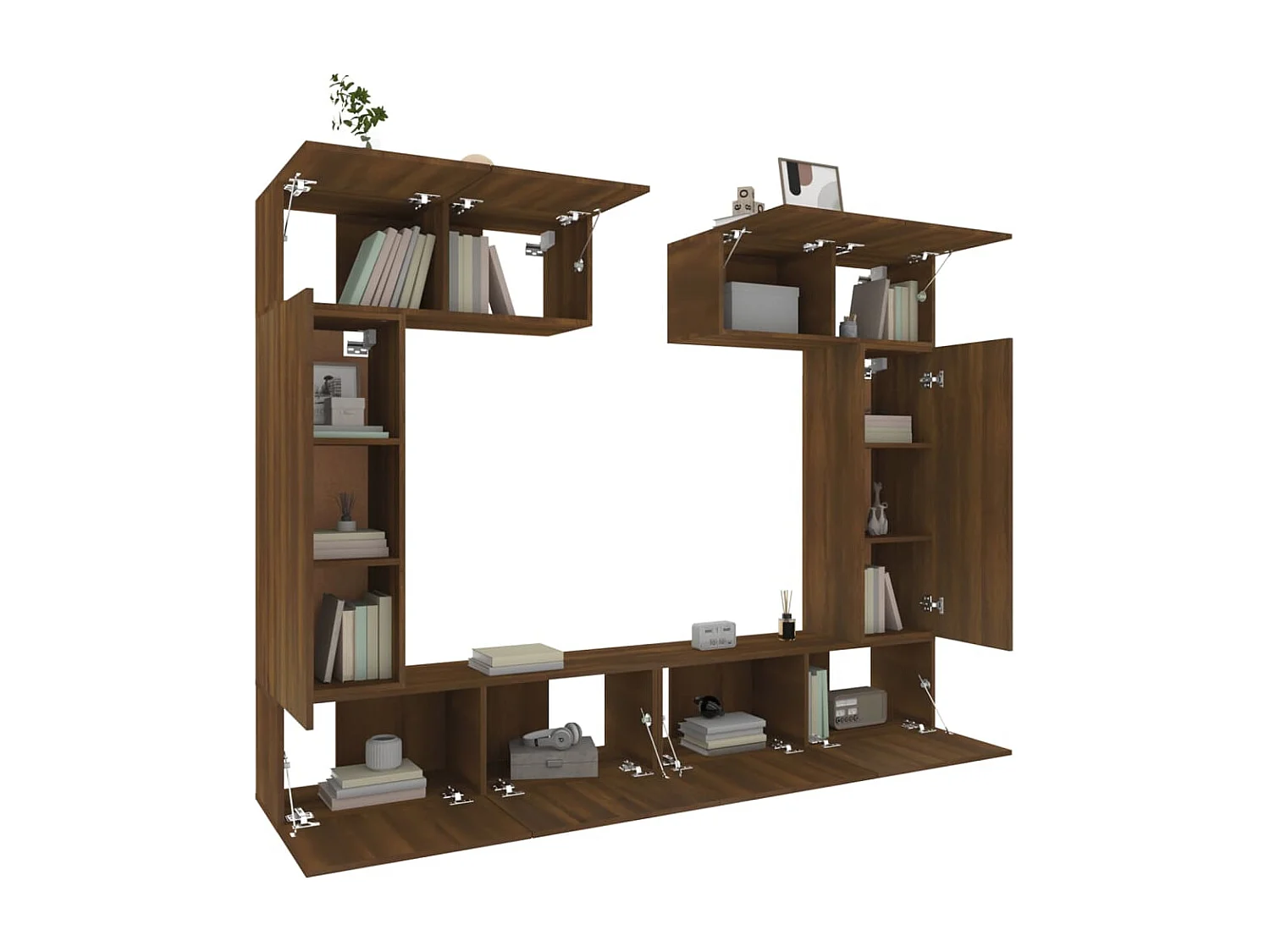 6-delige Tv-meubelset bewerkt hout bruin eikenkleur NL32123