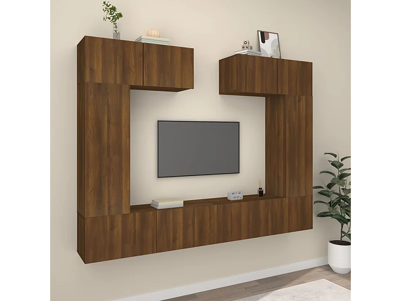 6-delige Tv-meubelset bewerkt hout bruin eikenkleur NL32123