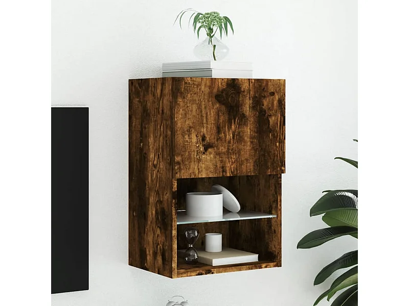 Mueble TV con luces LED roble ahumado 40,5x30x60 cm YOE10874