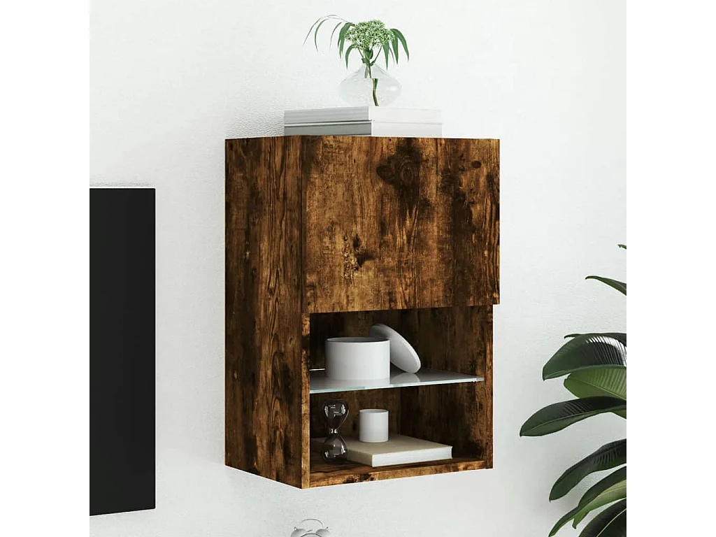 Mueble TV con luces LED roble ahumado 40,5x30x60 cm YOE10874