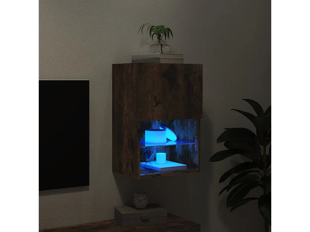 Mueble TV con luces LED roble ahumado 40,5x30x60 cm YOE10874