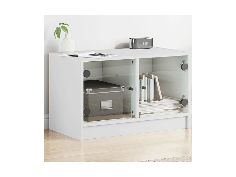 Mueble TV con puertas de vidrio blanco 68x37x42 cm YOE32023