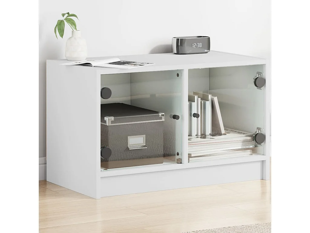 Meuble TV avec portes en verre blanc 68x37x42 cm WET8808