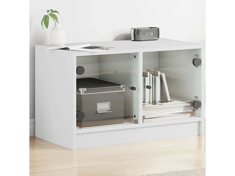 Meuble TV avec portes en verre blanc 68x37x42 cm WET8808