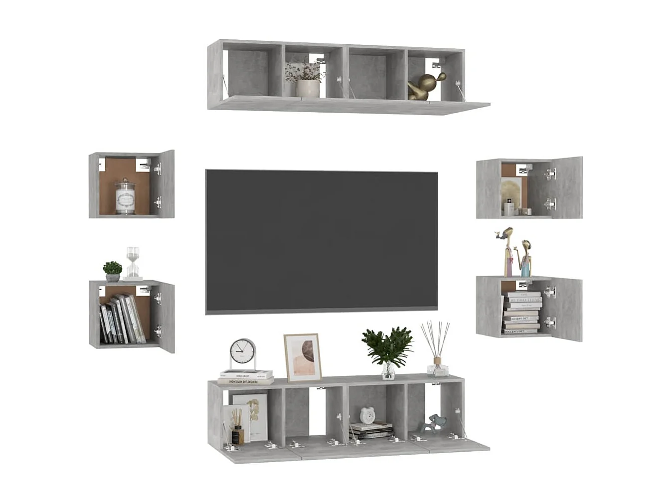 Ensemble de meubles TV 8 pcs Gris béton Aggloméré WET4812