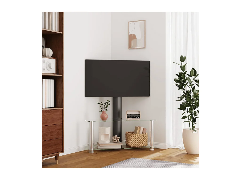 Meuble TV d'angle 2 niveaux pour 32-70 pouces noir argenté WET5308