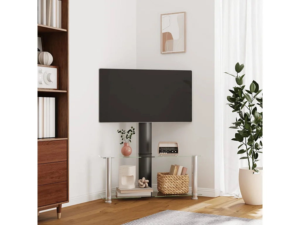 Meuble TV d'angle 2 niveaux pour 32-70 pouces noir argenté WET5308