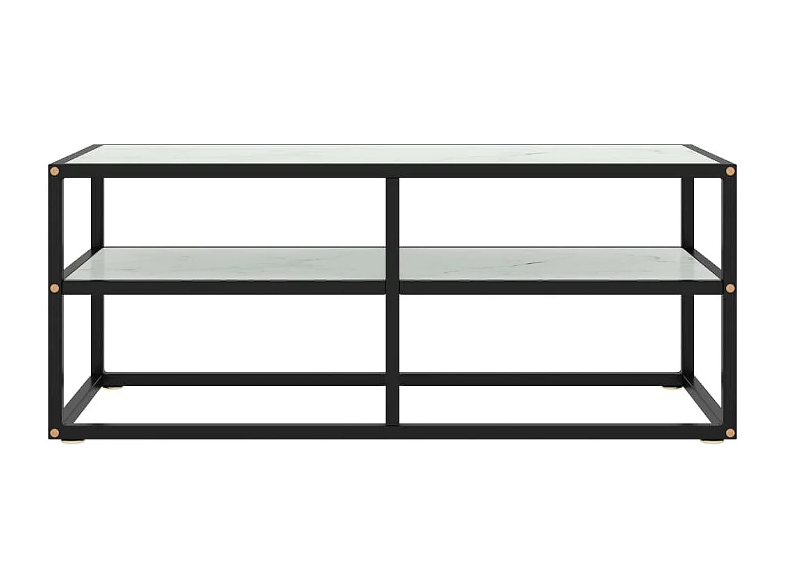 Mobile TV | Armadietto TV Nero con Vetro Bianco Marmo 100x40x40 cm