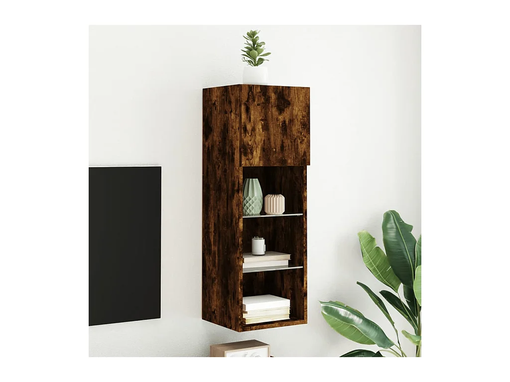 Meuble TV avec lumières LED chêne fumé 30,5x30x90 cm WET2486