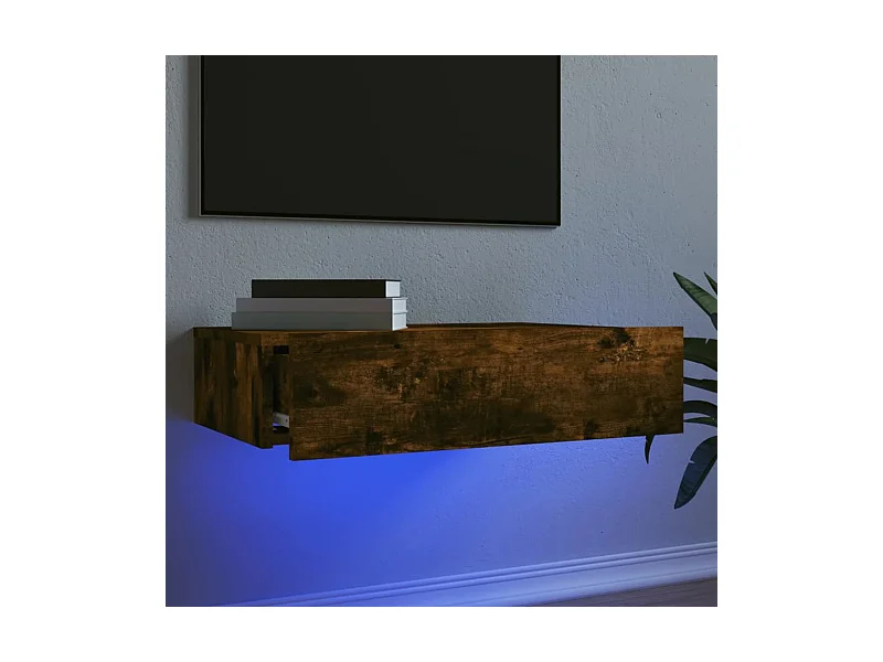 Mueble TV con luces LED roble ahumado 60x35x15,5 cm YOE34775