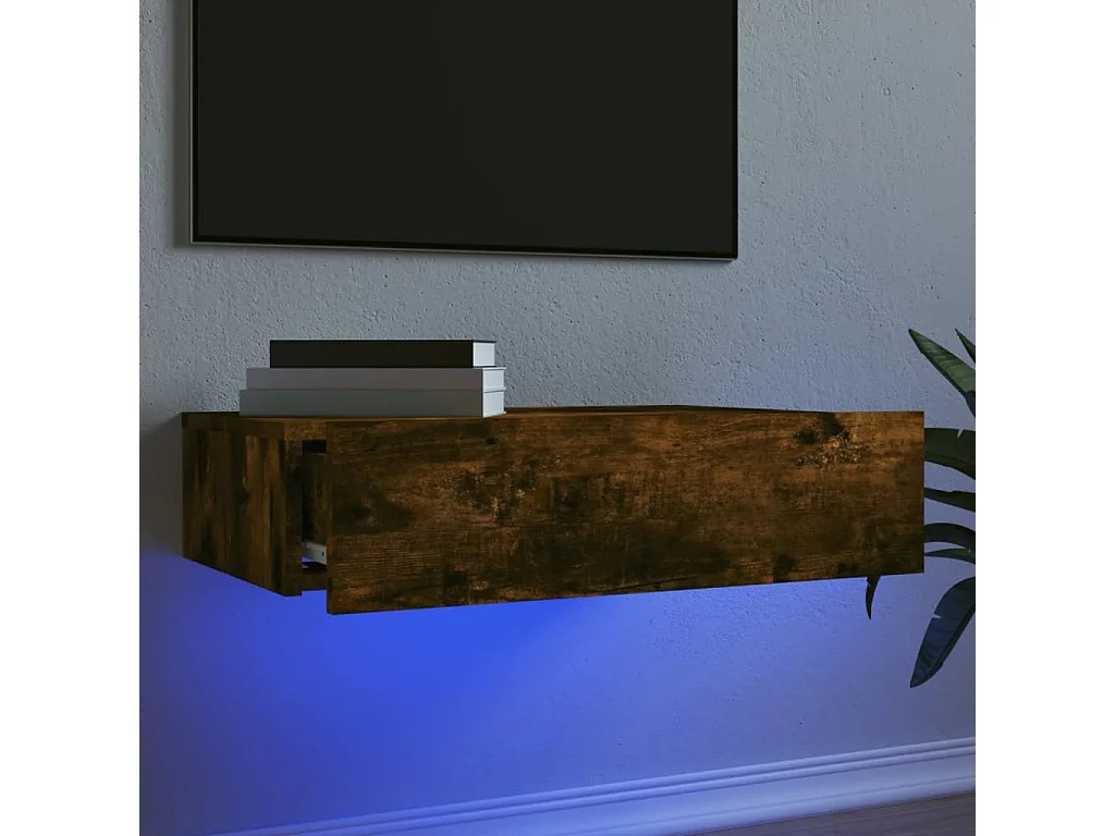 Mueble TV con luces LED roble ahumado 60x35x15,5 cm YOE34775