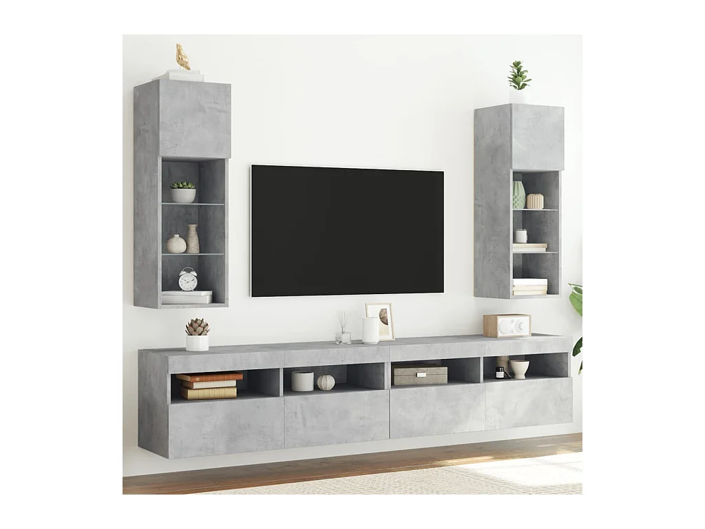 2 Stk.TV-Schränke,TV-Möbel mit LED-Leuchten Betongrau 30,5x30x90 cm -gkd610546
