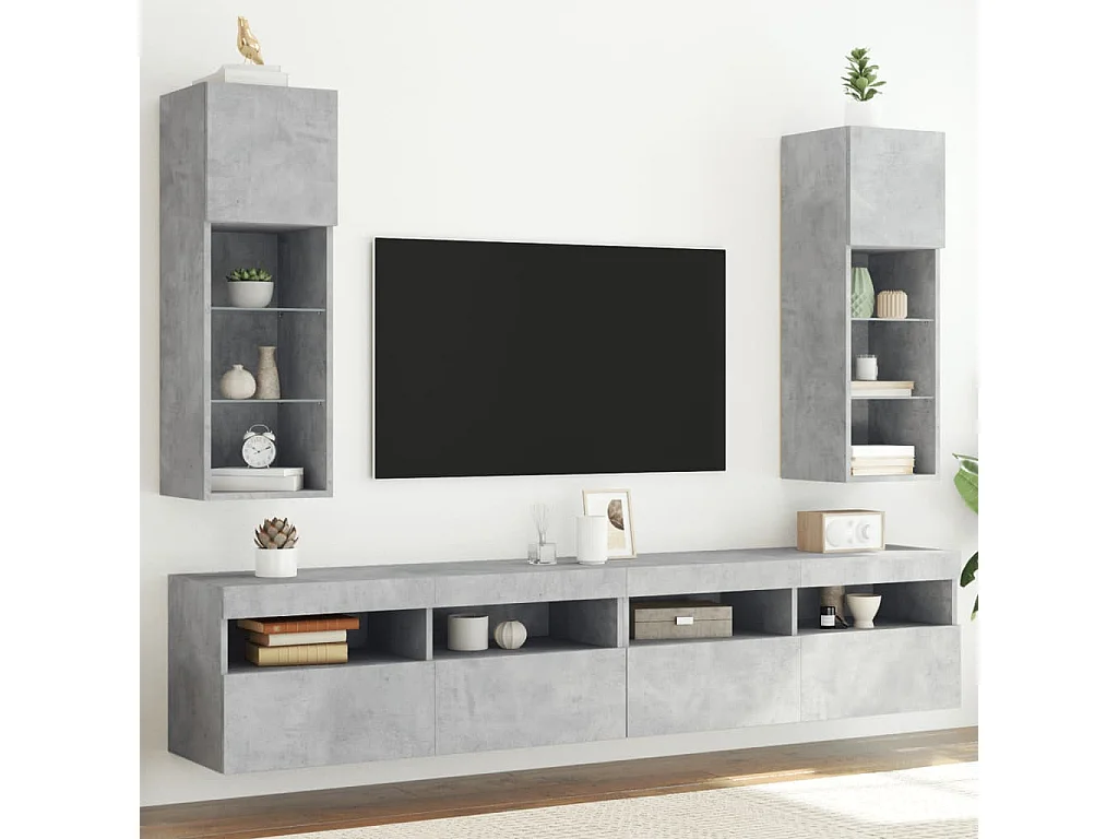 2 Stk.TV-Schränke,TV-Möbel mit LED-Leuchten Betongrau 30,5x30x90 cm -gkd610546