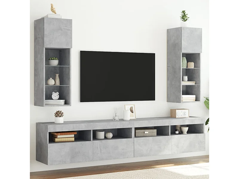 2 Stk.TV-Schränke,TV-Möbel mit LED-Leuchten Betongrau 30,5x30x90 cm -gkd610546