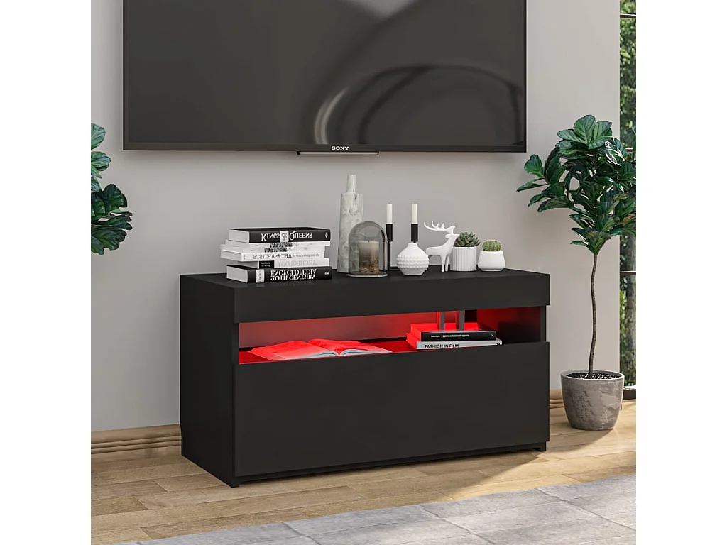 Meuble TV avec lumières LED Noir 75x35x40 cm WET6646