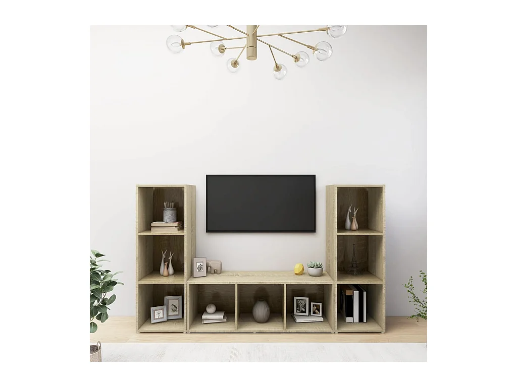 Tv-meubelen | Tv-Banken | TV-kasten 3 st 107x35x37 cm bewerkt hout sonoma eikenkleurig