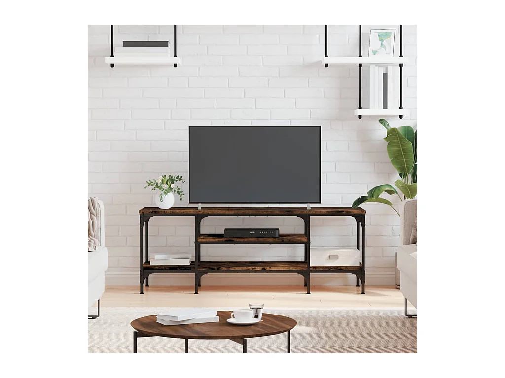Tv-meubel 121x35x45 cm bewerkt hout en ijzer gerookt eikenkleur NL83113