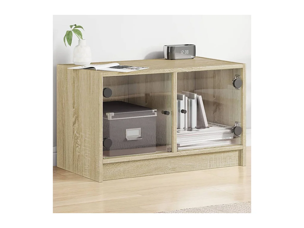 Meuble TV avec portes en verre chêne sonoma 68x37x42 cm WET7701