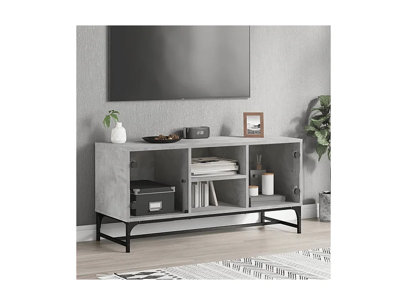 Móvel de TV c/ portas de vidro 102x37x50 cm cinza cimento PT774192