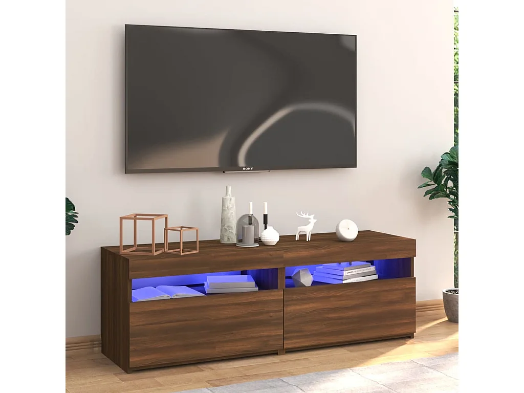Meuble TV avec lumières LED chêne marron 120x35x40 cm WET4341