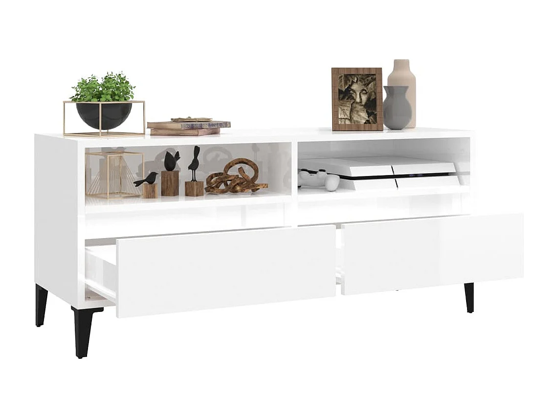 Meuble TV blanc brillant 100x34,5x44,5 cm bois d'ingénierie WET1965