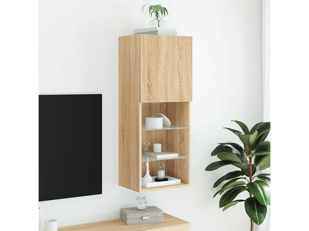 Mueble TV con luces LED roble Sonoma 40,5x30x102 cm YOE78237