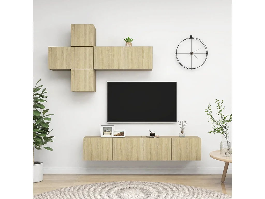 7 pzas Muebles TV roble Sonoma YOE87748