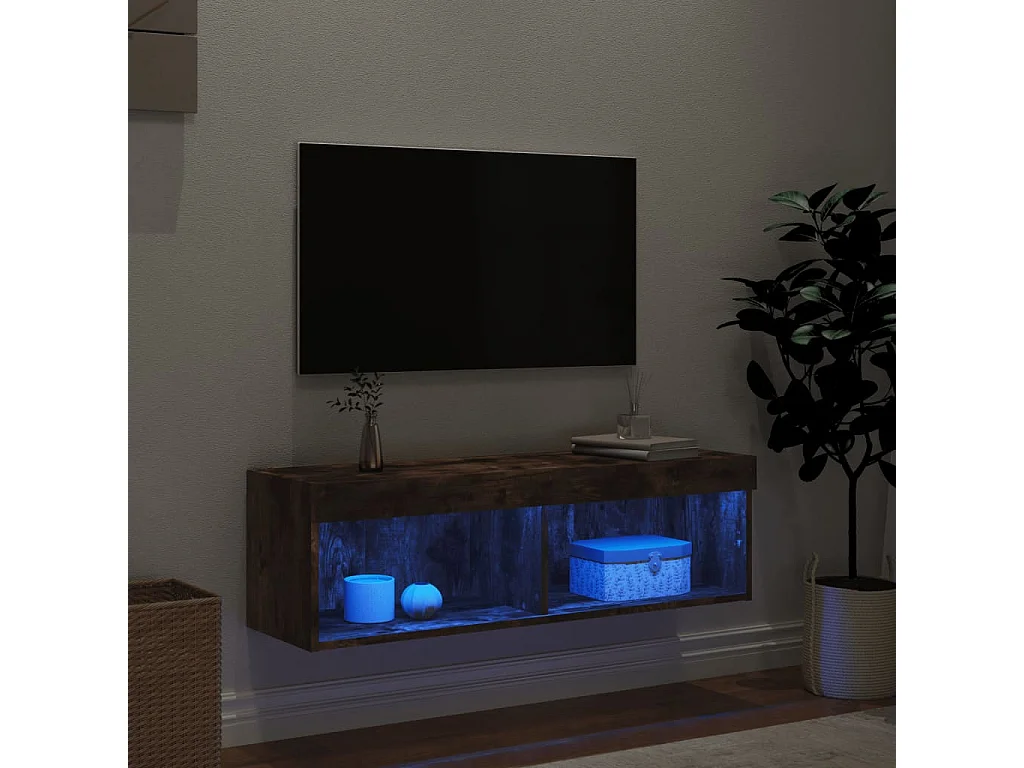 Meuble TV avec lumières LED chêne fumé 100x30x30 cm WET5009