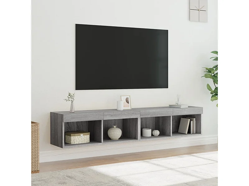 2 Stk.TV-Schränke,TV-Möbel mit LED-Leuchten Grau Sonoma 80x30x30 cm -gkd146265