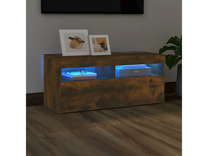 Meuble TV avec lumières LED Chêne fumé 90x35x40 cm WET9737