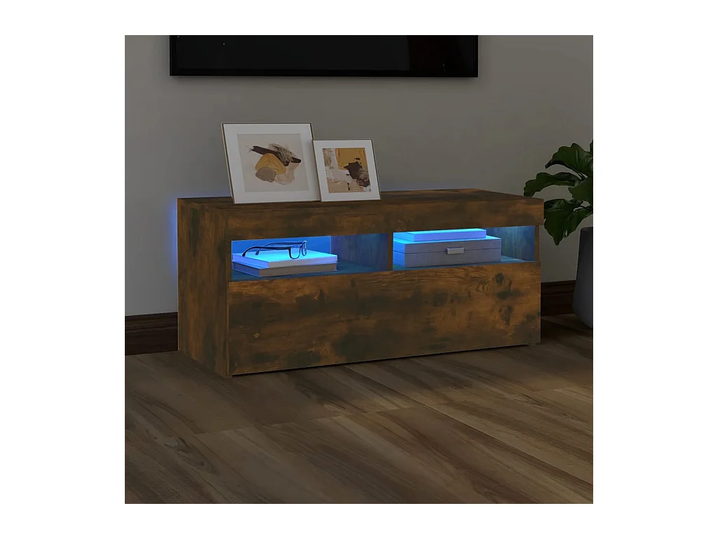 Meuble TV avec lumières LED Chêne fumé 90x35x40 cm WET9737