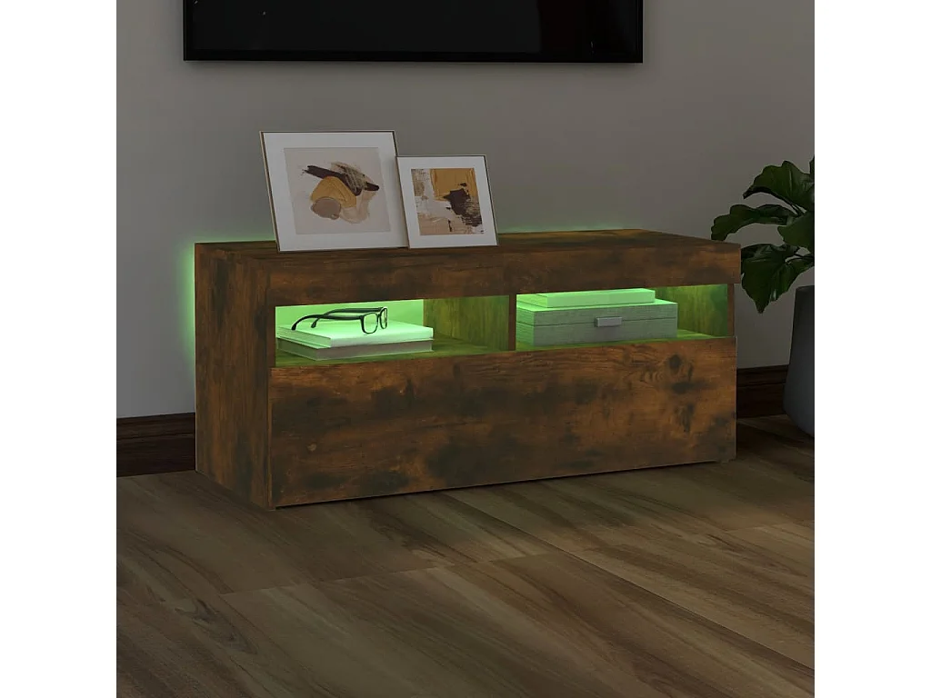 Meuble TV avec lumières LED Chêne fumé 90x35x40 cm WET9737