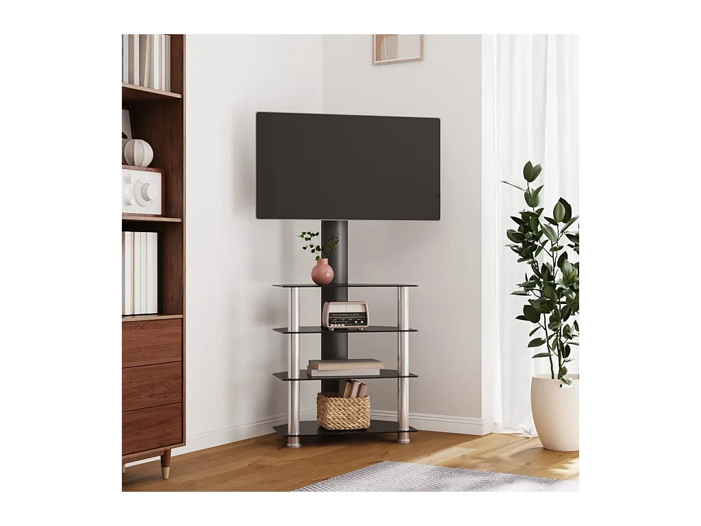 Meuble TV d'angle 4 niveaux pour 32-70 pouces noir et argenté WET1947