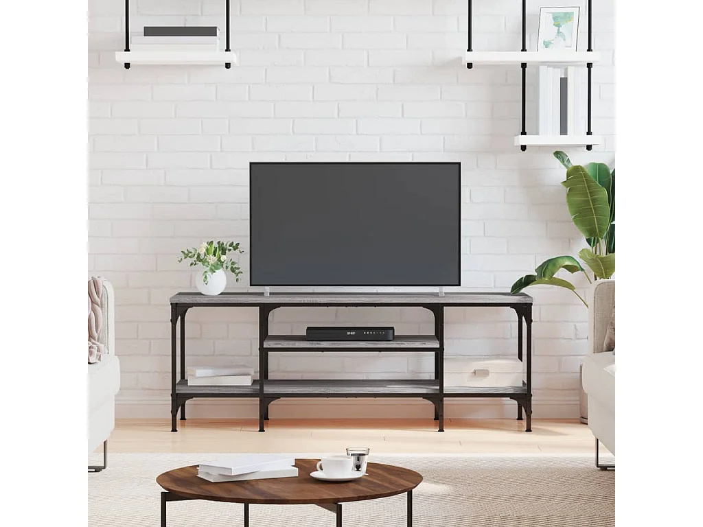 Mueble TV madera ingeniería y hierro gris Sonoma 121x35x45 cm YOE27461