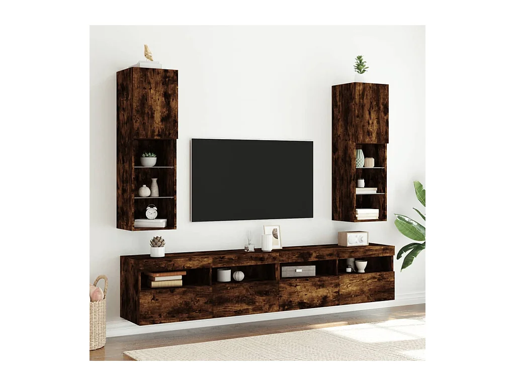 Tv-meubels LED-verlichting 2 st 30,5x30x102 cm gerookt eiken NL67438