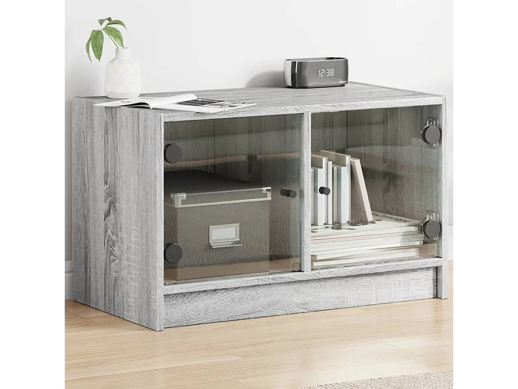 Móvel de TV c/ portas de vidro 68x37x42 cm cinza sonoma PT499657