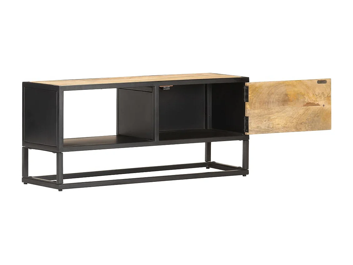 Meuble TV avec porte sculptée 90x30x40 cm Bois de manguier brut WET6856