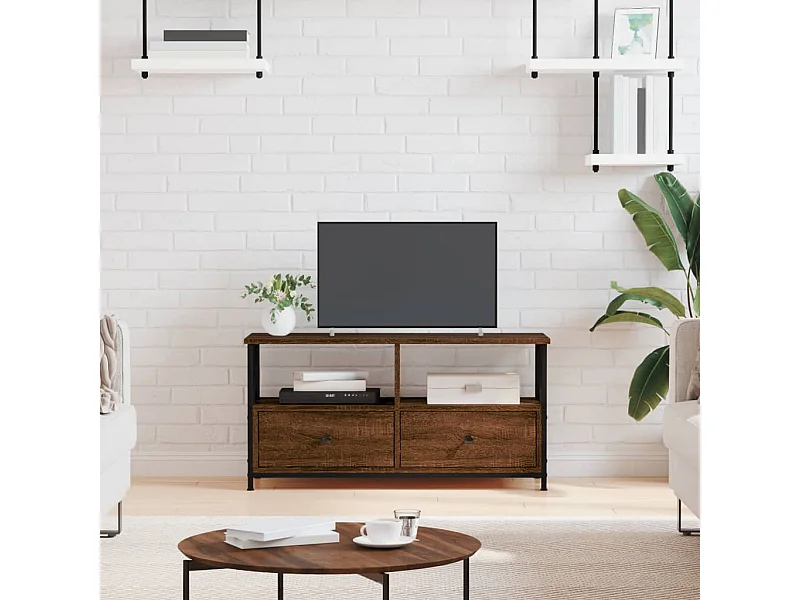TV-Schrank,TV-Möbel Braun Eichen-Optik 90x33x45 cm Holzwerkstoff & Eisen -gkd398070