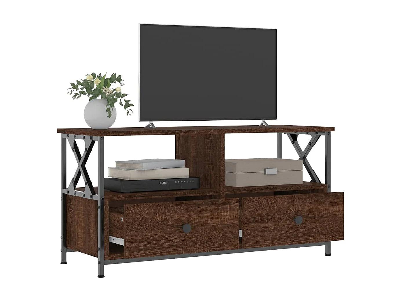 TV-Schrank,TV-Möbel Braun Eichen-Optik 90x33x45 cm Holzwerkstoff & Eisen -gkd398070