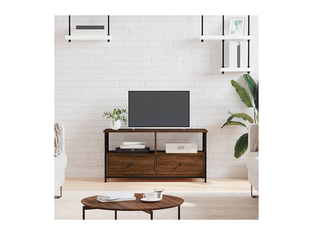 Tv-meubel 90x33x45 cm bewerkt hout en ijzer bruin eikenkleur NL41514