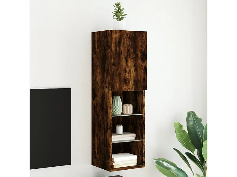 Mueble TV con luces LED roble ahumado 30,5x30x102 cm YOE82676