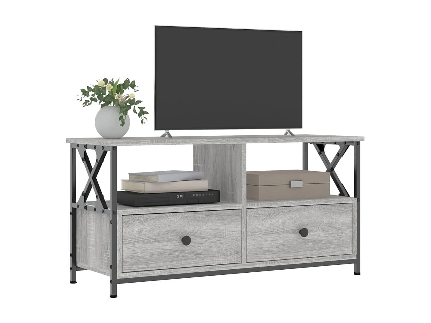 Meuble TV sonoma gris 90x33x45 cm bois d'ingénierie et fer WET1496