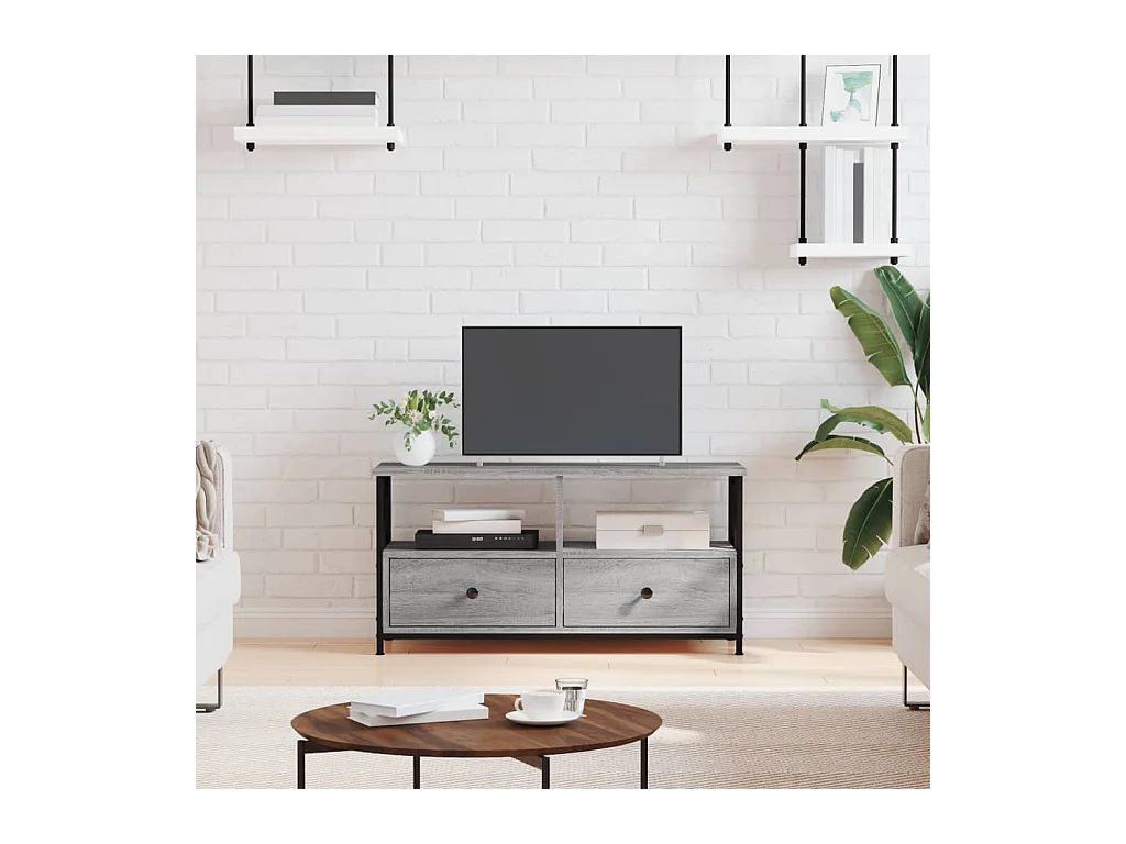 Meuble TV sonoma gris 90x33x45 cm bois d'ingénierie et fer WET1496
