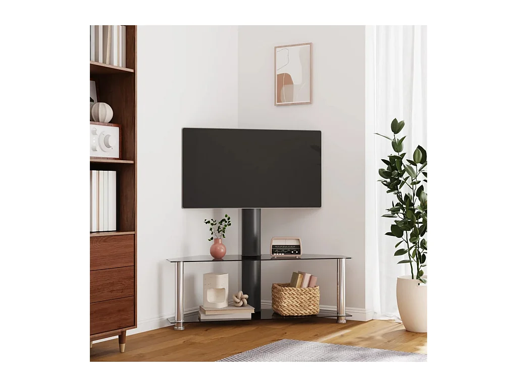 Meuble TV d'angle 2 niveaux pour 32-70 pouces noir argenté WET3359