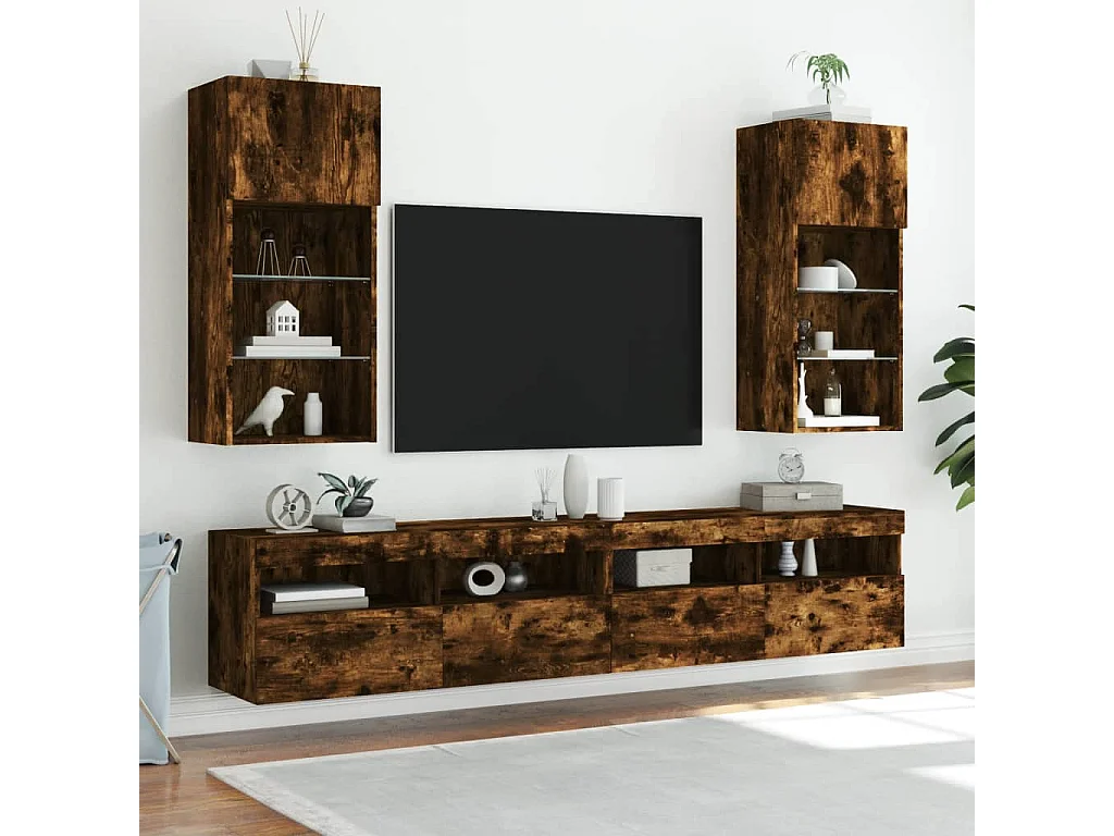 2 uds Muebles TV con luces LED roble ahumado 40,5x30x90 cm YOE94032