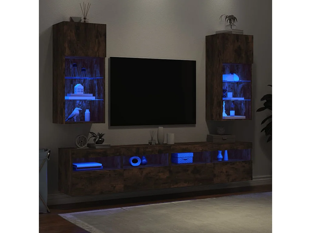 2 uds Muebles TV con luces LED roble ahumado 40,5x30x90 cm YOE94032