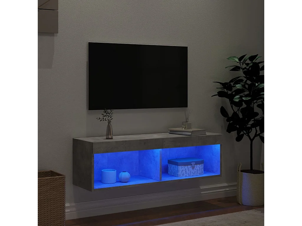 Mueble TV con luces LED gris hormigón 100x30x30 cm YOE46192