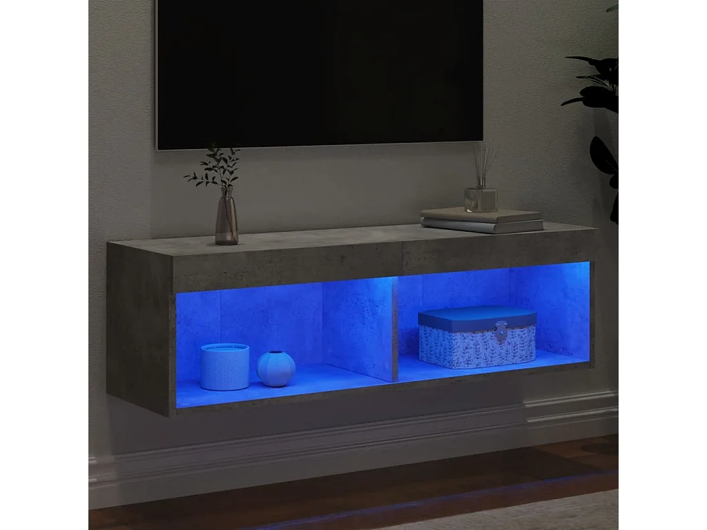 Mueble TV con luces LED gris hormigón 100x30x30 cm YOE46192