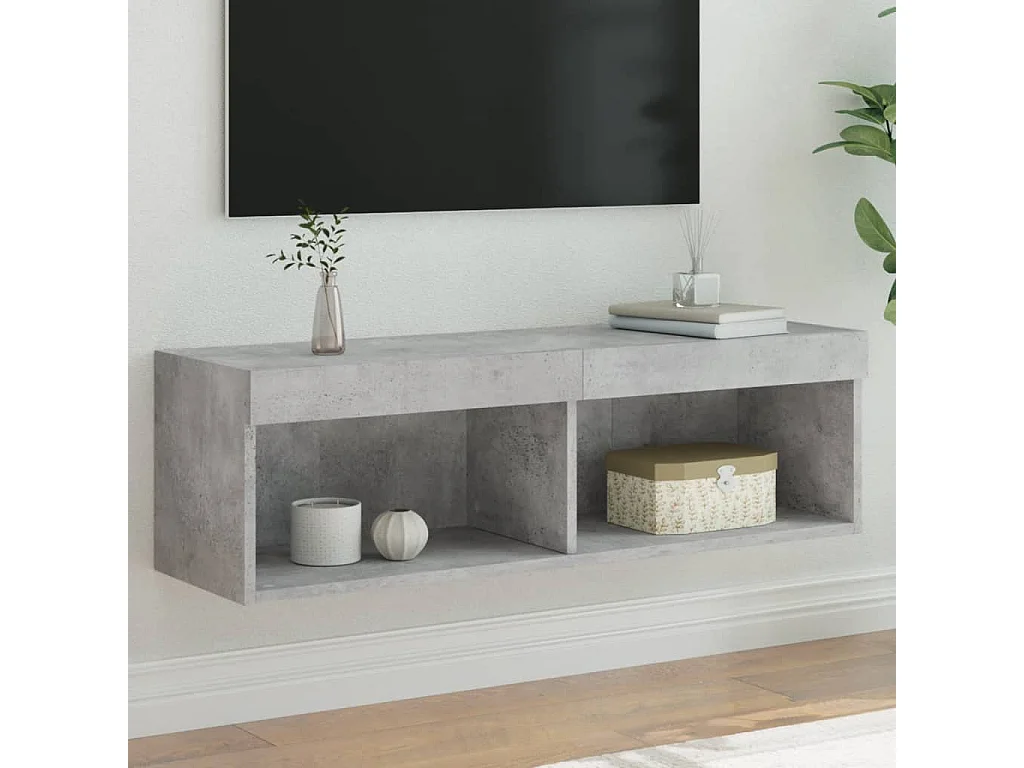 Meuble TV avec lumières LED gris béton 100x30x30 cm WET7443